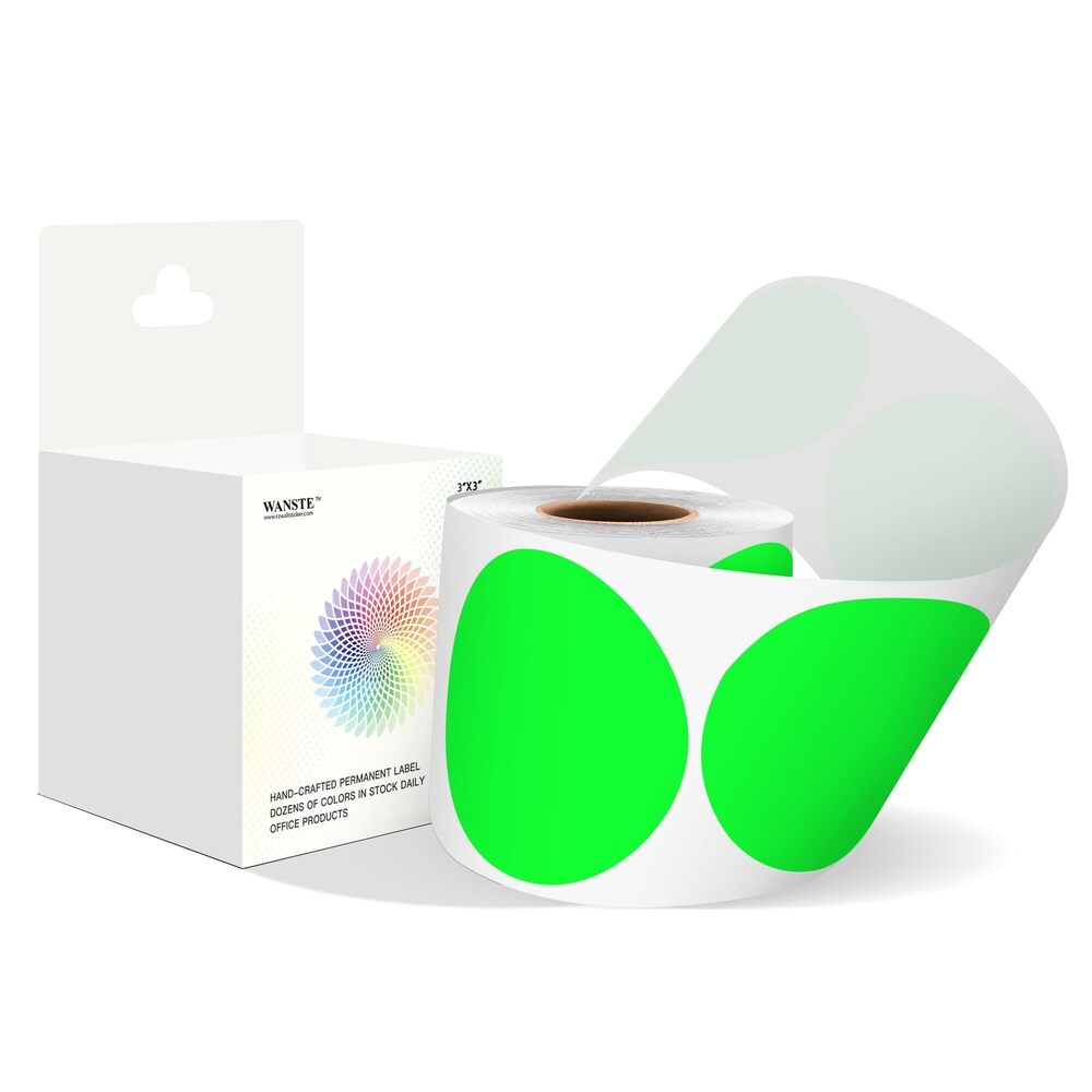 6394 3 Inch Fluorescent Green Color Code Dot Stickers,500 PCS Round Labels